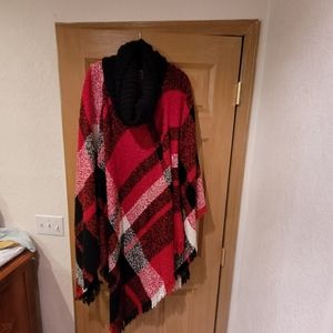 Plaid shawl/ poncho 2x-3x